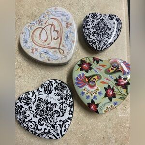 Brighton Heart Shaped Jewelry Trinket Gift Box Metal Tins Lot of 4 Empty